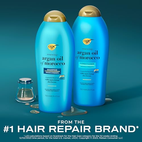 OGX Renewing + Argan Oil of Morocco Shampoo & Conditioner Set, Damage Repairing Helps Strengthen & Repair Dry, Damaged Hair, Sulfate-Free Surfactants, Four Pack, 4 x 25.4 fl. Oz